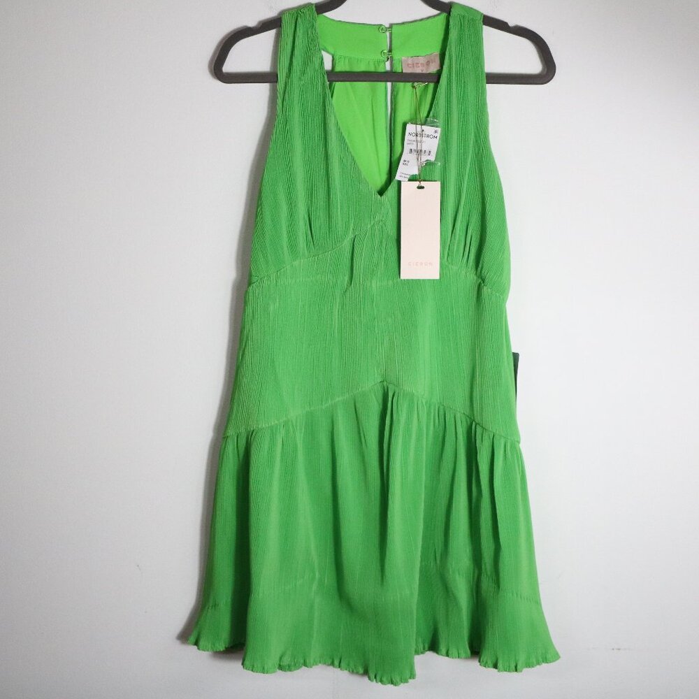 Ciebon Maja Halter Mini Dress Womens Large Green Tiered Pleated Ruffle‎ Babydoll